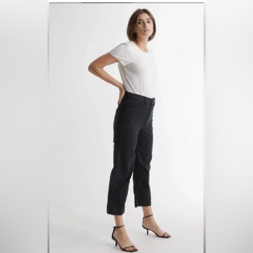 NWT Quince | 2023 Organic Stretch Cotton Twill Straight Cropped Pants Black 24/0